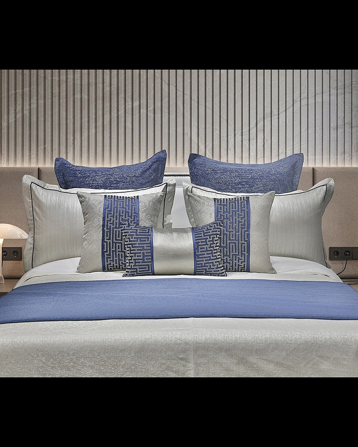 Luxury blue and white bed set with pillow