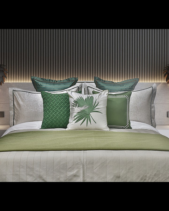 Luxury white and green bed set with pillow