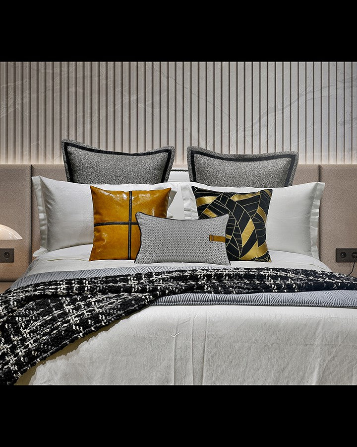 Luxury yellow and grey bed set with pillow