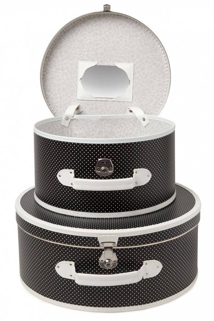Black & White Leather Round Luggage Set