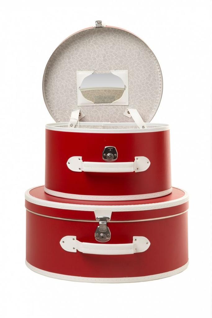 Red Leather Round Luggage Set