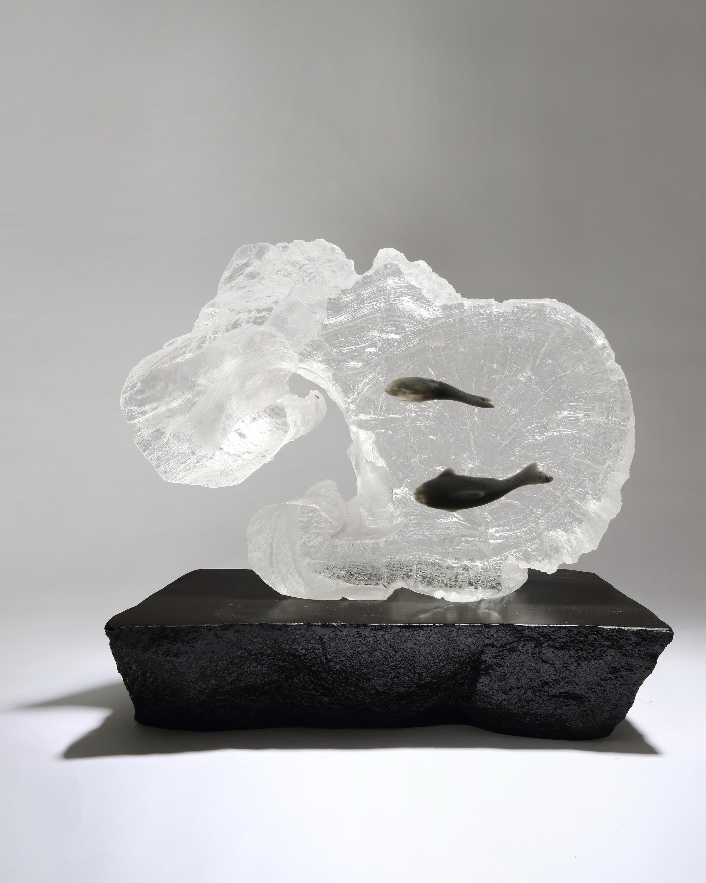 Crystal Sculpture With Wooden Base