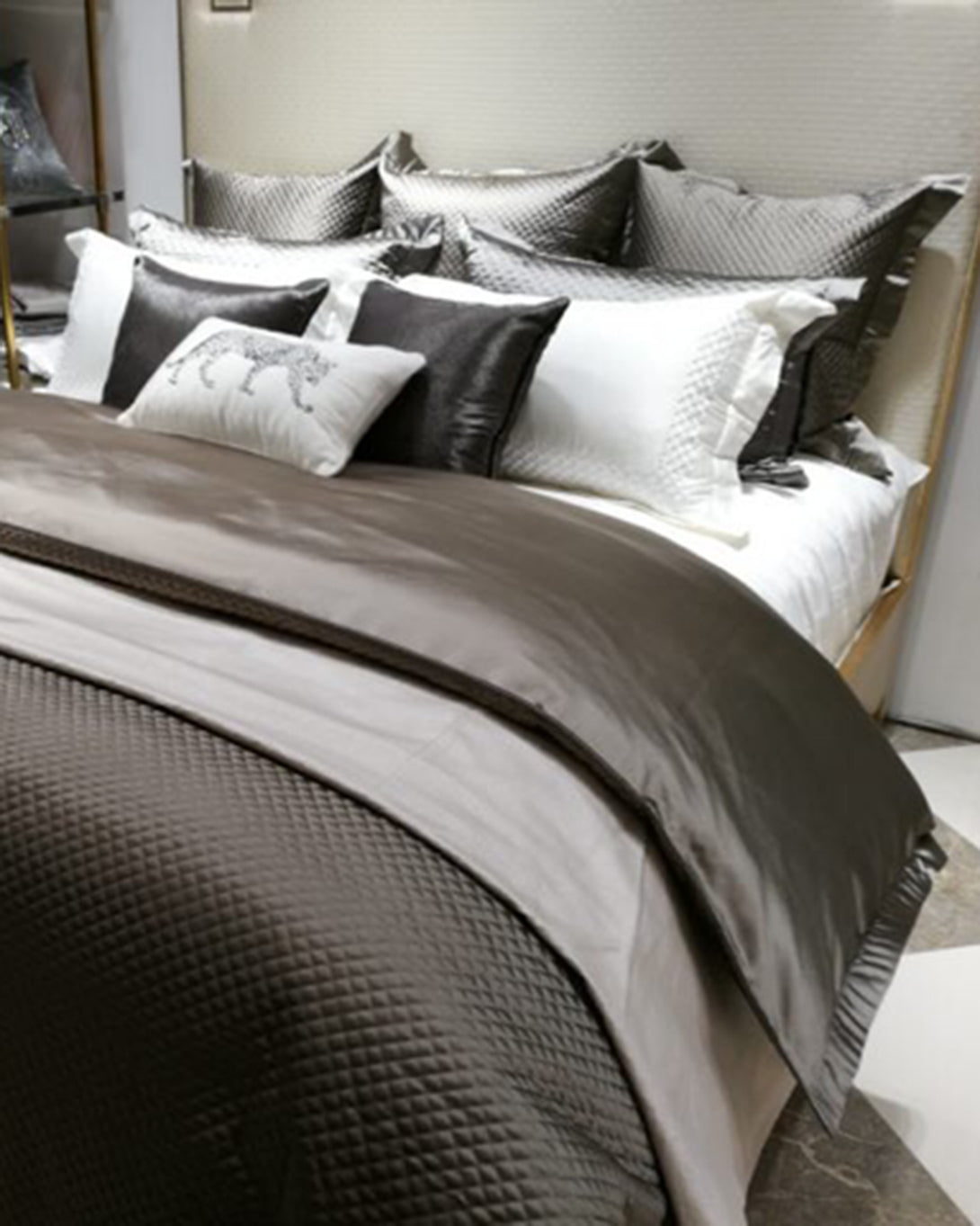 Luxury grey bed set with pillow