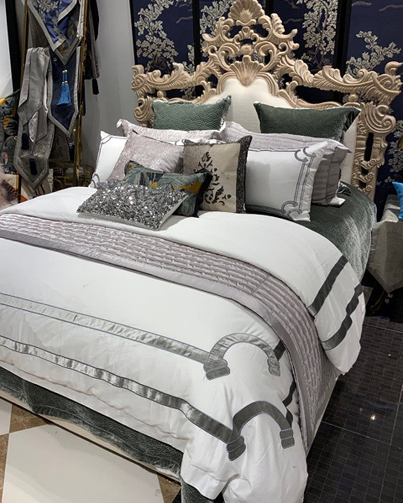 Luxury white & grey bed set with pillow