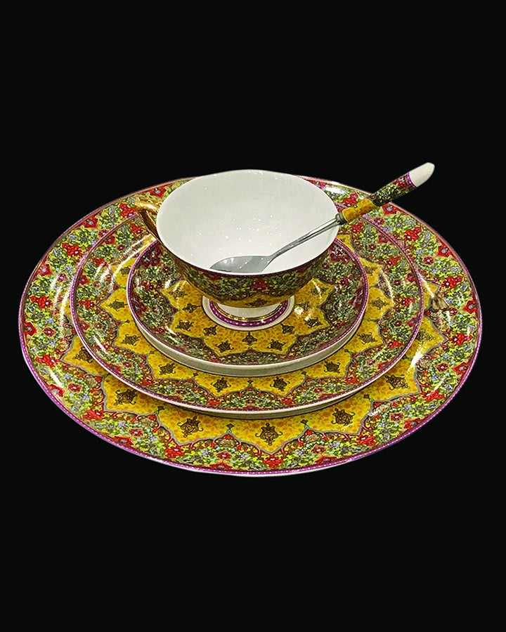 Floral Yellow Red Bone China Plate Cup Set