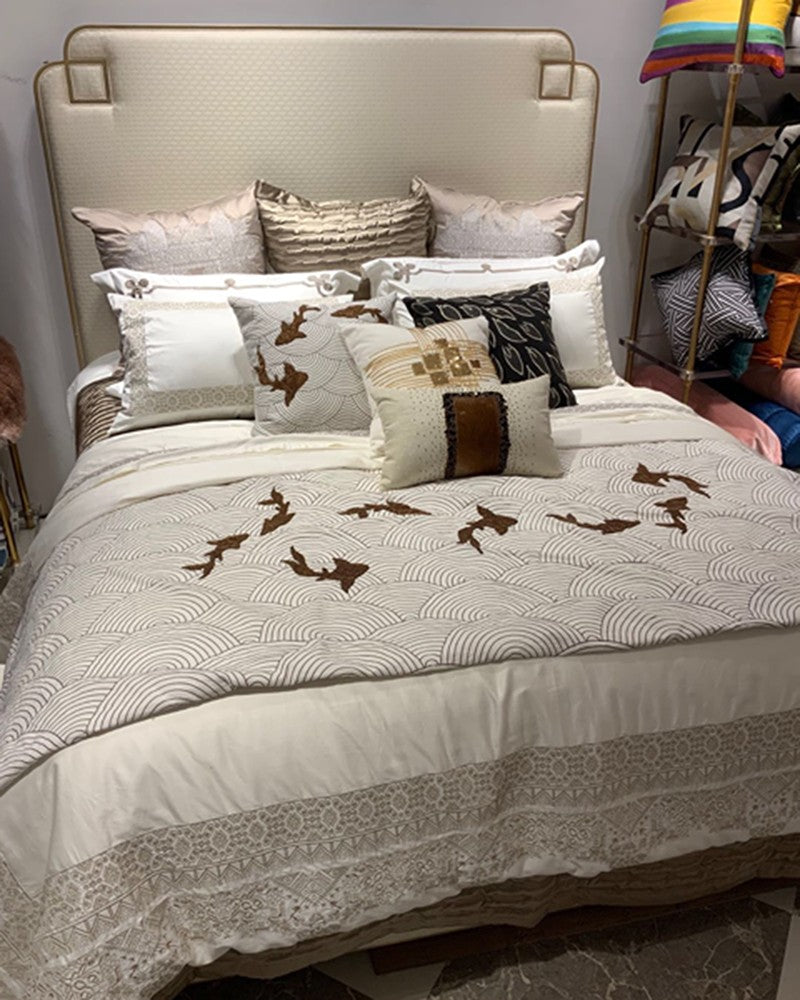 Luxury beige bed sets with pillow