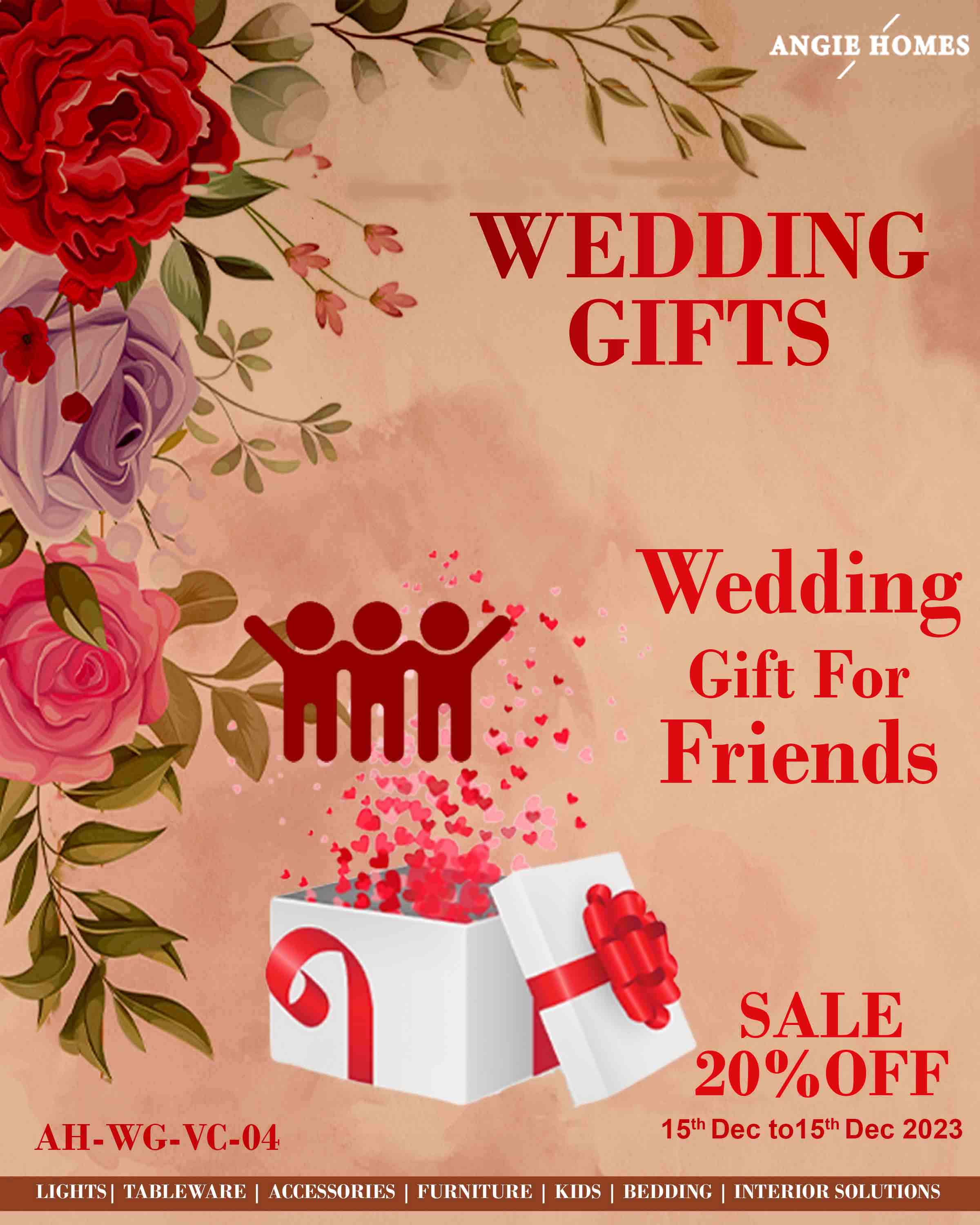 WEDDING GIFTS FOR FRIENDS | MARRIAGE GIFT VOUCHER | RETURN GIFTTING CARD ANGIE HOMES