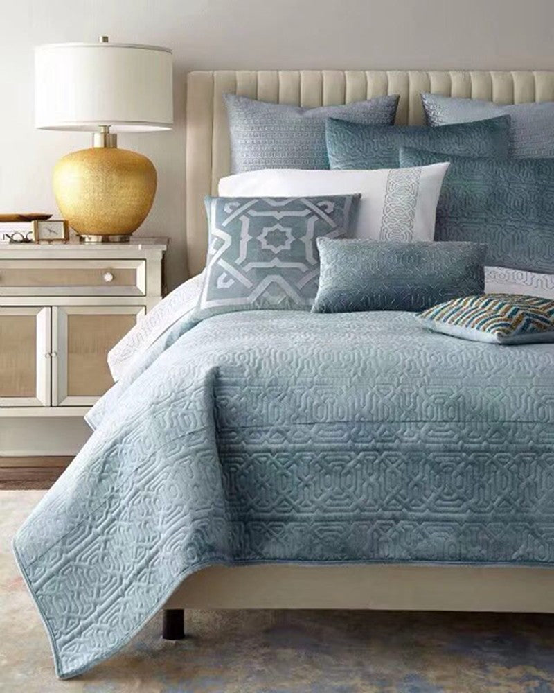 Luxury sky blue quilted bed sets
