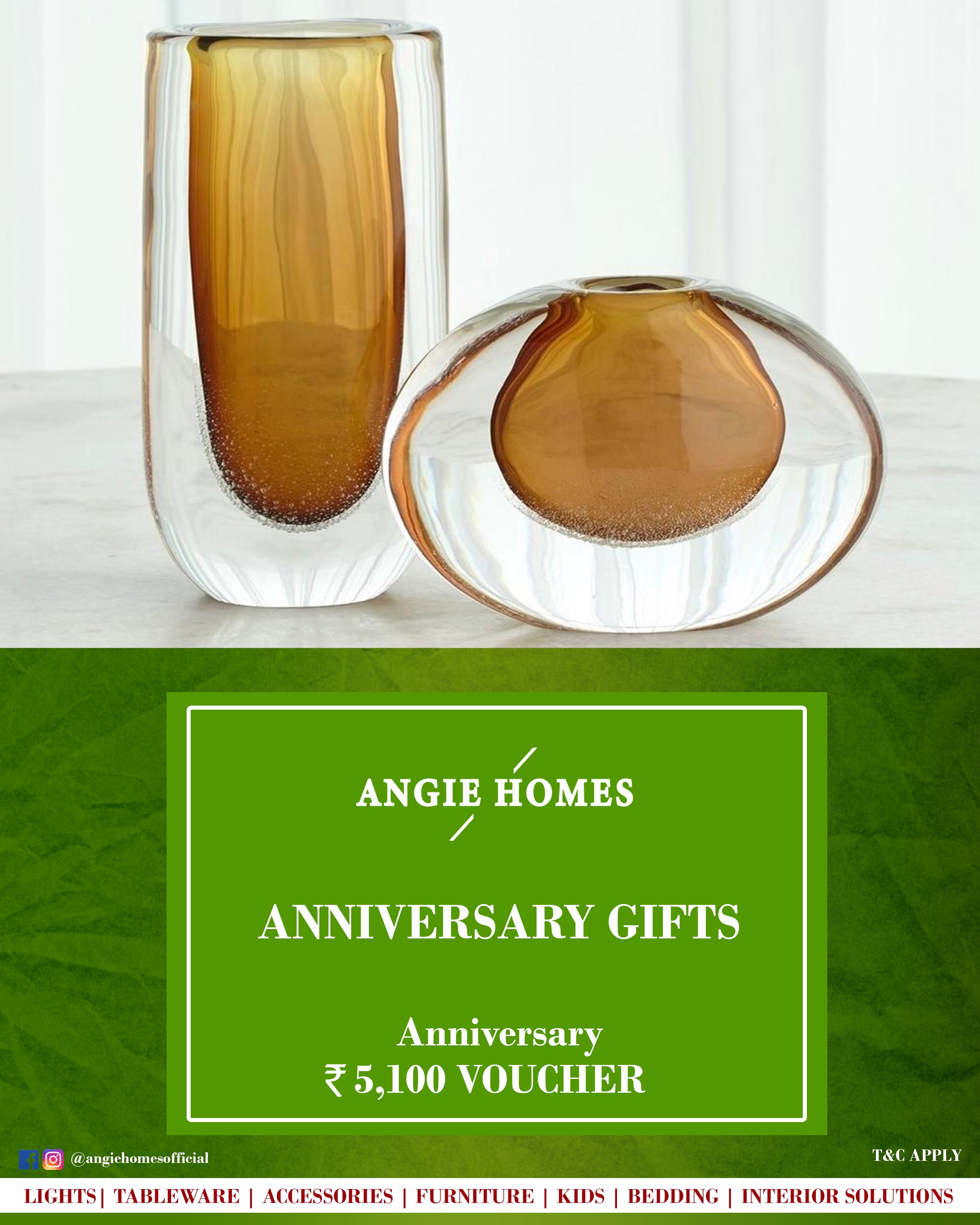 Home Decor Glass Vases for Anniversary Gift Voucher - Angie Homes E-Gift Card