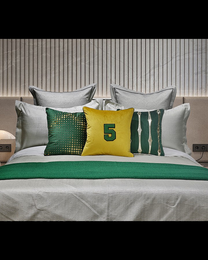 Luxury grey and green bed set with pillow