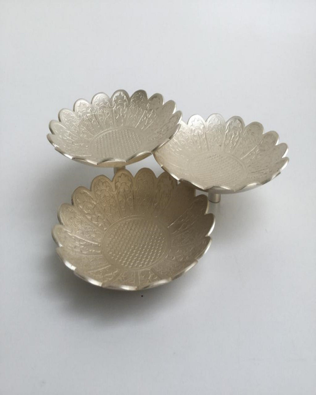 3-Tier Vintage Mughal Carving Silver Plated Bowl