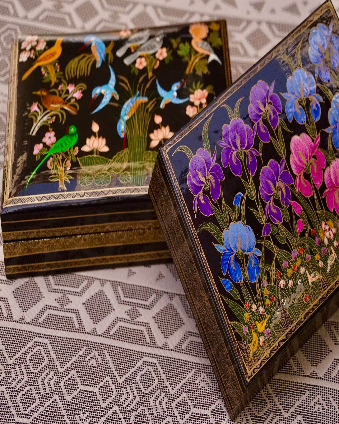 Black Floral Papier Mache Box