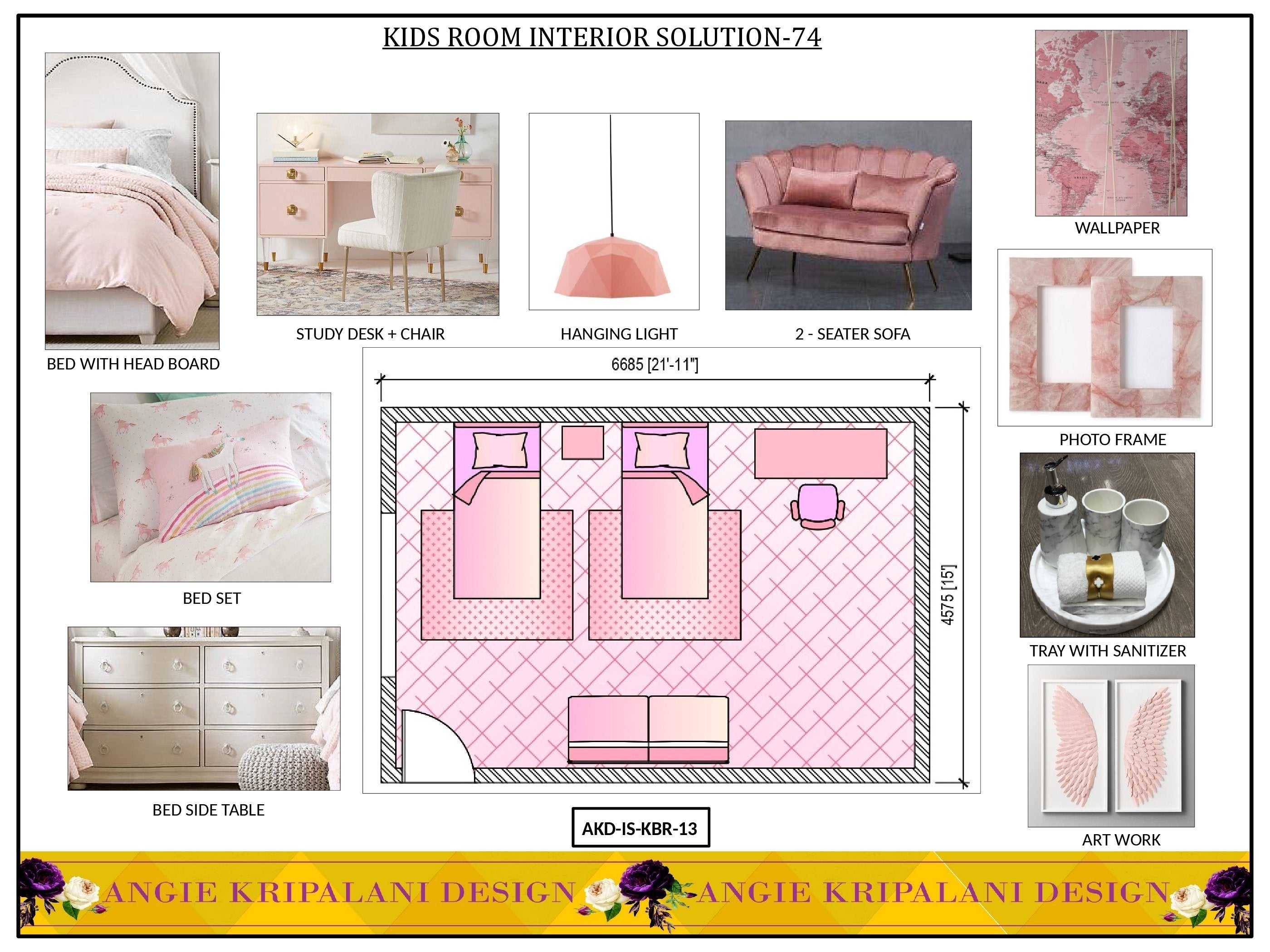 Kids Room Interior Design with 2 Seater Sofa and Hanging Light – ANGIE ...