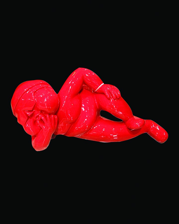 Sleeping Boy Fiber Glass Red Sculpture