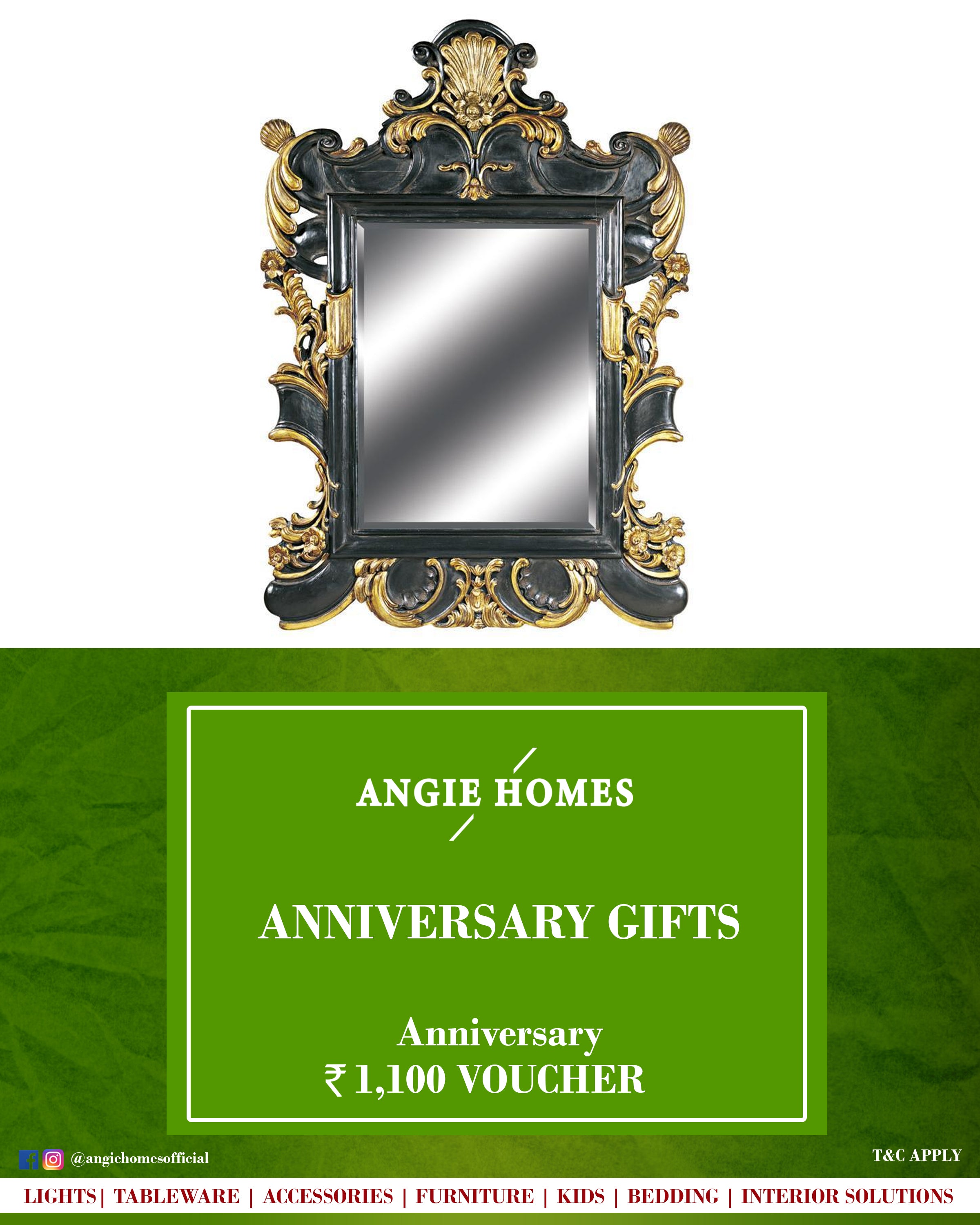 Elegant Silver Mirror for Anniversary Gift Voucher - Angie Homes E-Gift Card