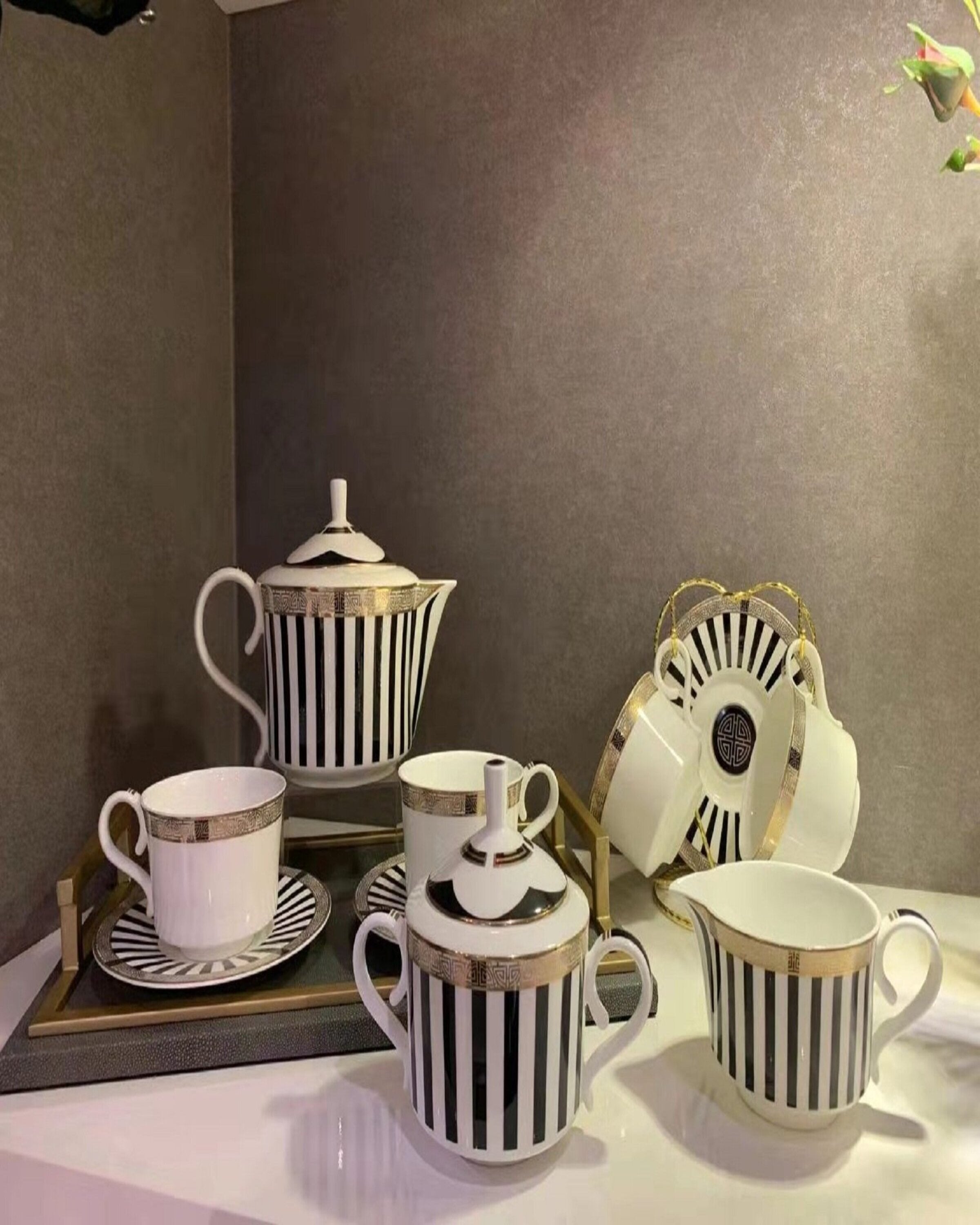 Buy Tea Set Online White And Black Color