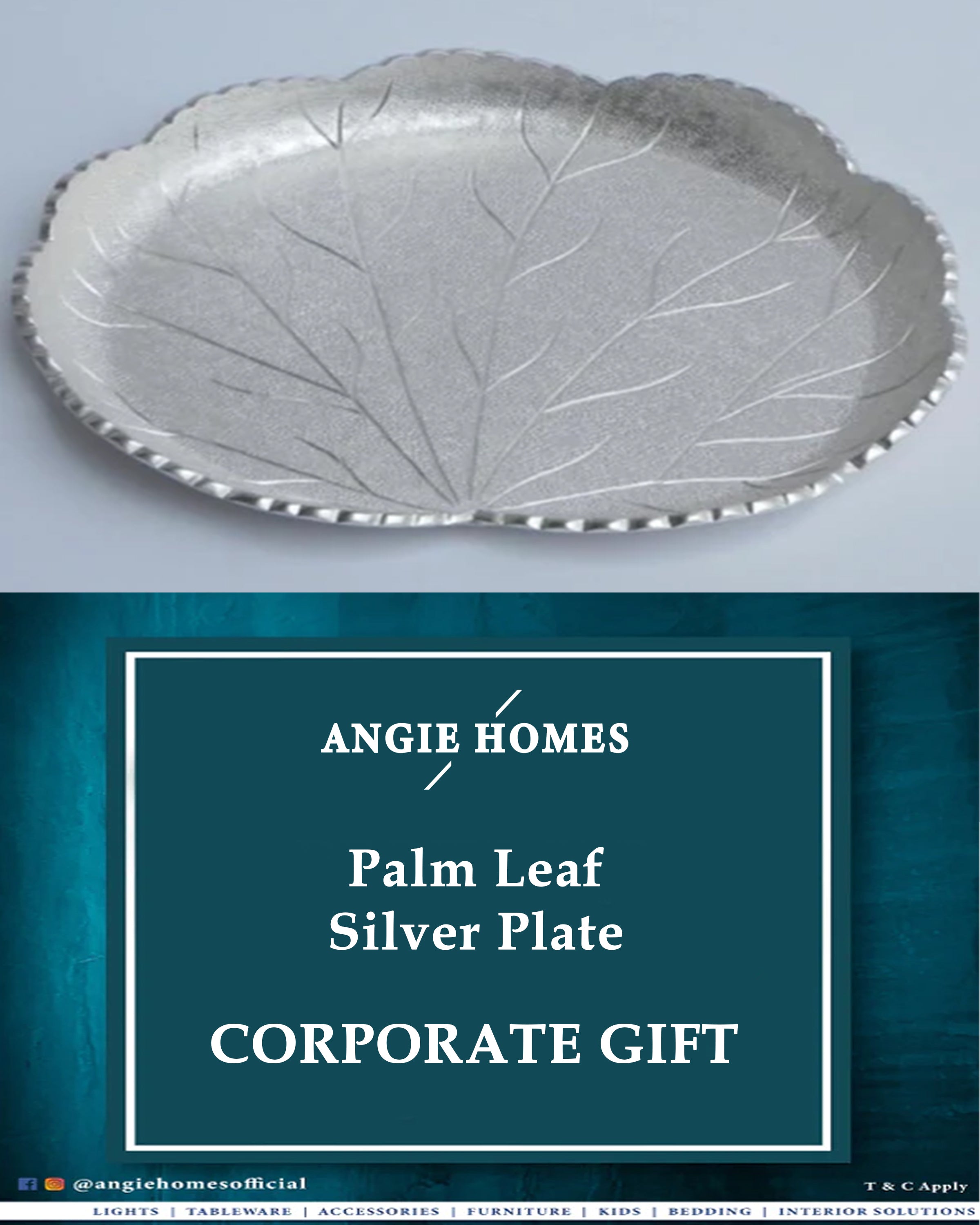 Palm Leaf Silver Plate for Wedding, House Warming & Corporate Gift ANGIE HOMES