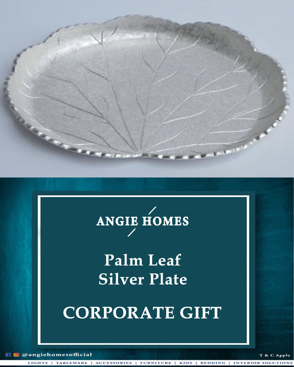 Palm Leaf Silver Plate for Wedding, House Warming & Corporate Gift ANGIE HOMES