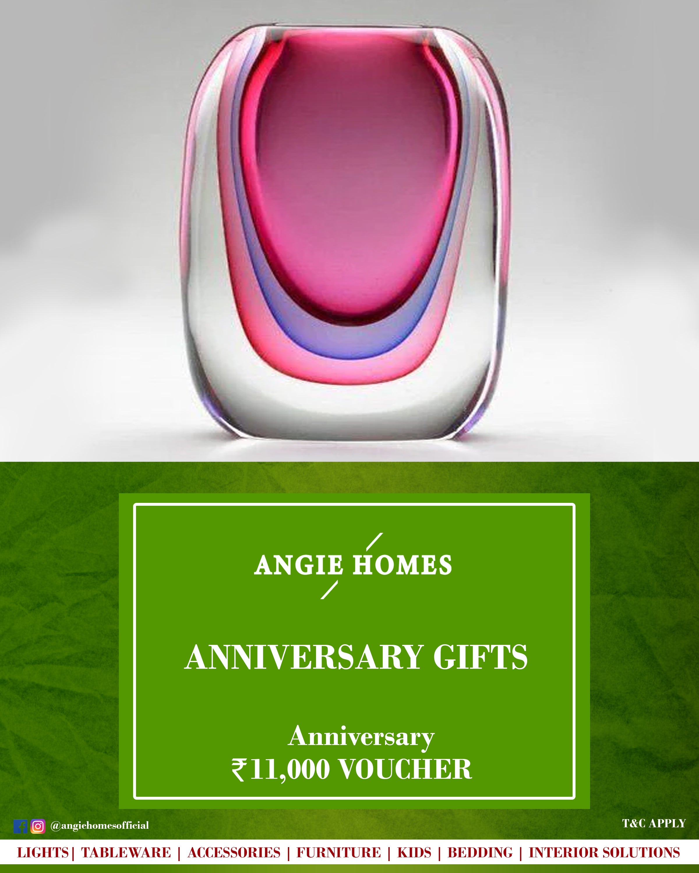 Pink Murano Glass Vases for Anniversary Gift Card Voucher - Angie Homes E-Gift Card