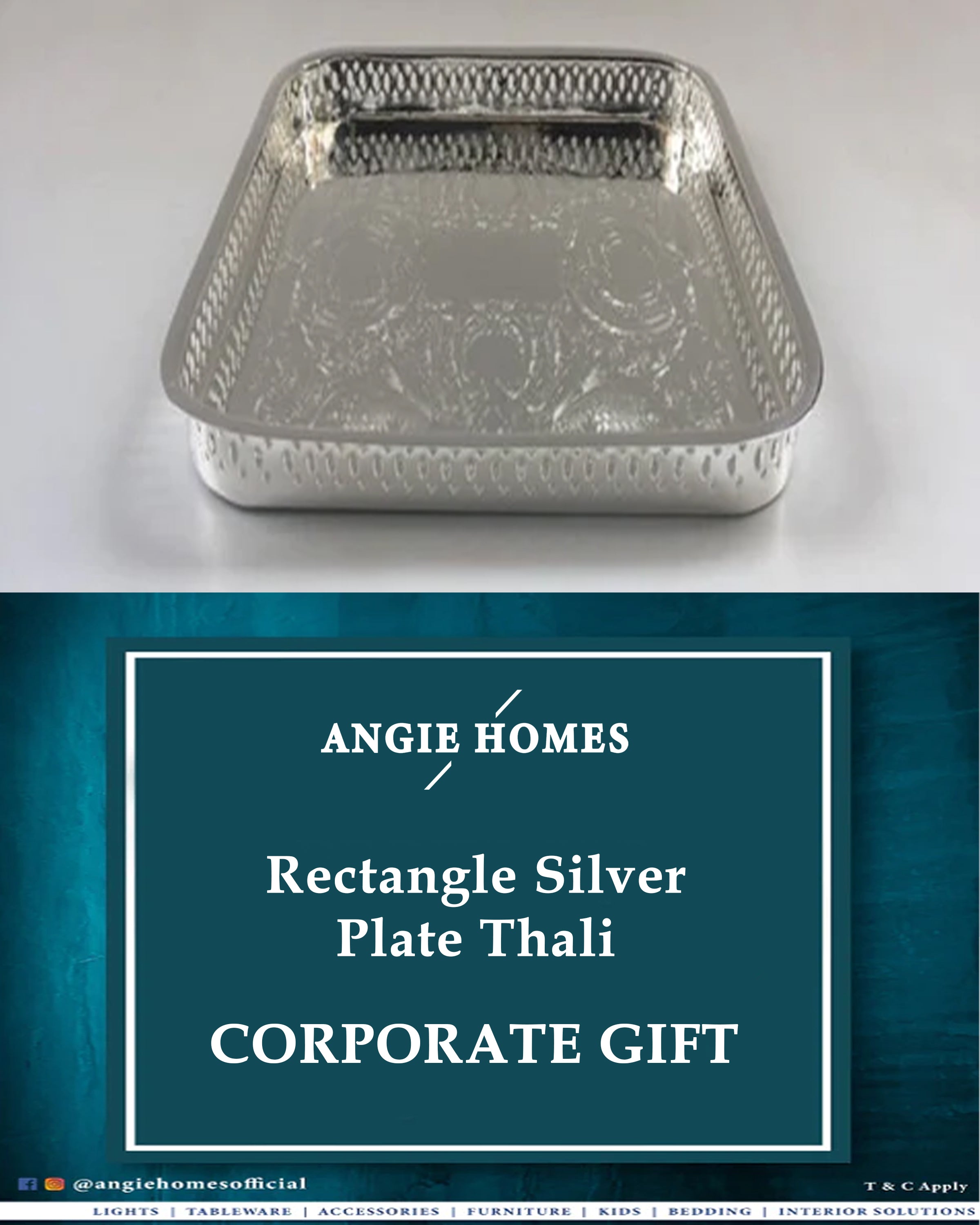 Rectangle Silver Plate Thali for Wedding, House Warming & Corporate Gift ANGIE HOMES