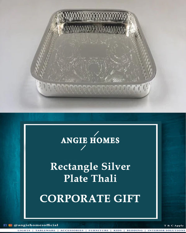 Rectangle Silver Plate Thali for Wedding, House Warming & Corporate Gift ANGIE HOMES