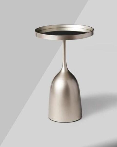 Round Silver Metal Zara Side Table | small silver bedside table ANGIE KRIPALANI DESIGN - ANGIE HOMES - ANGIES INDIA