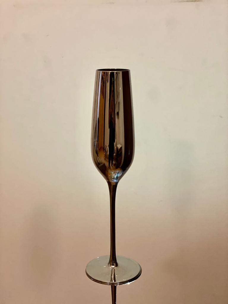 Luxury Silver Metallic Flute Champagne Glass