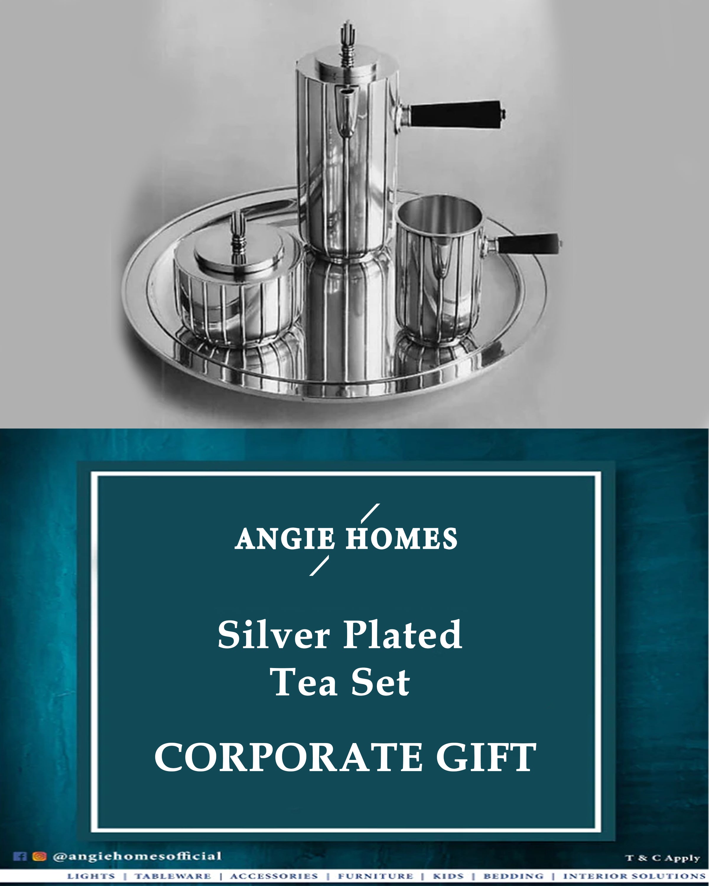 SILVER FINISH TEA SET for Wedding, House Warming & Corporate Gift ANGIE HOMES