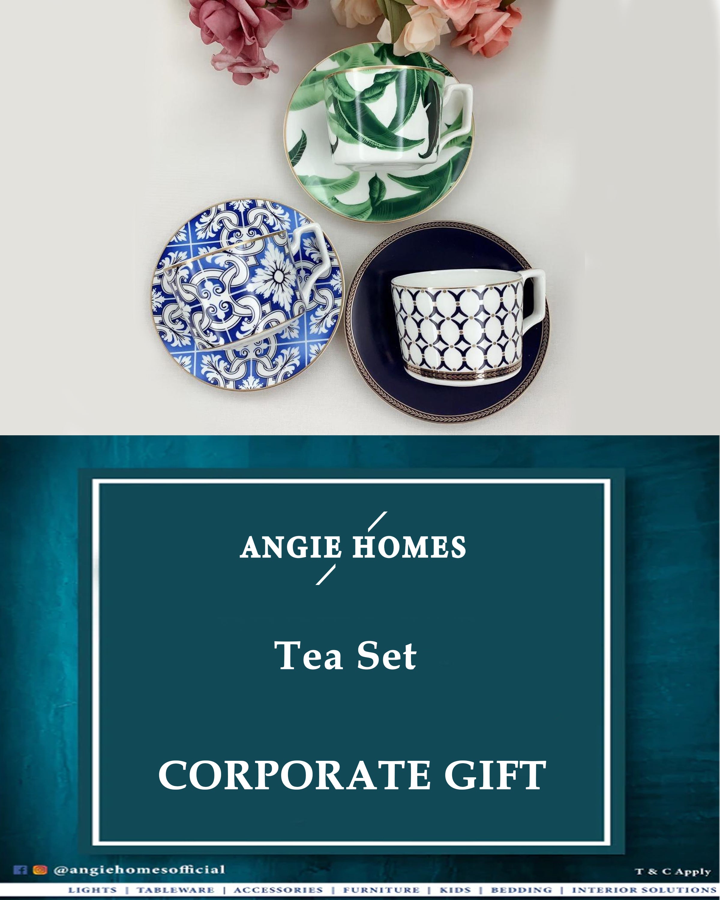 Bone China Cups and Saucers Tea Set for Weddings, House Warming & Corporate Gifts ANGIE HOMES