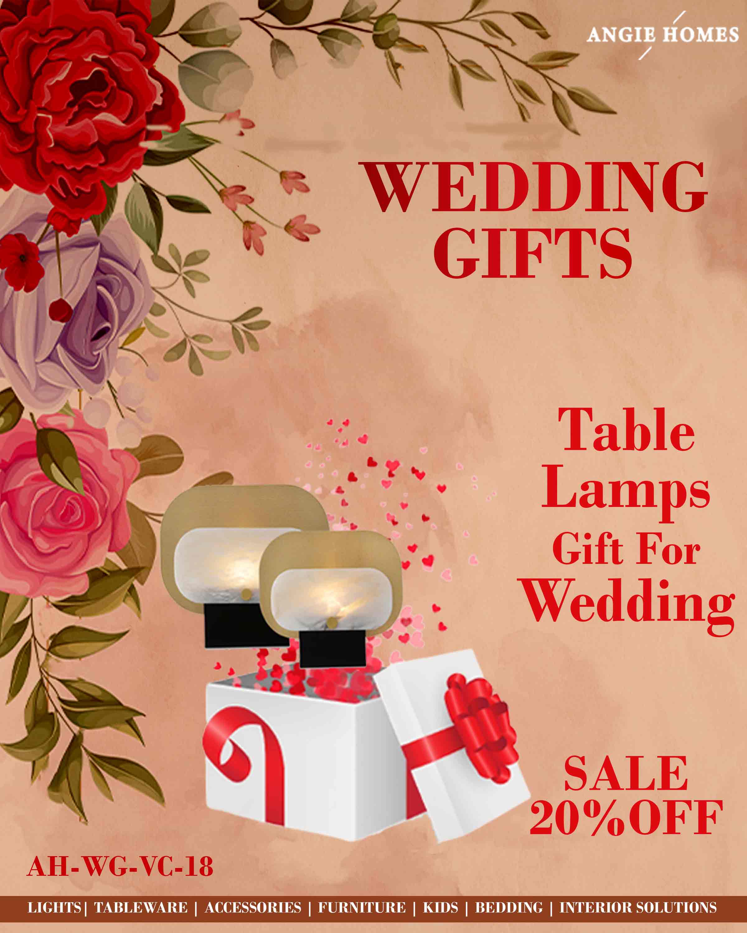 TABLE LAMPS FOR WEDDING GIFTS | MARRIAGE GIFT VOUCHER | RETURN GIFTTING CARD ANGIE HOMES