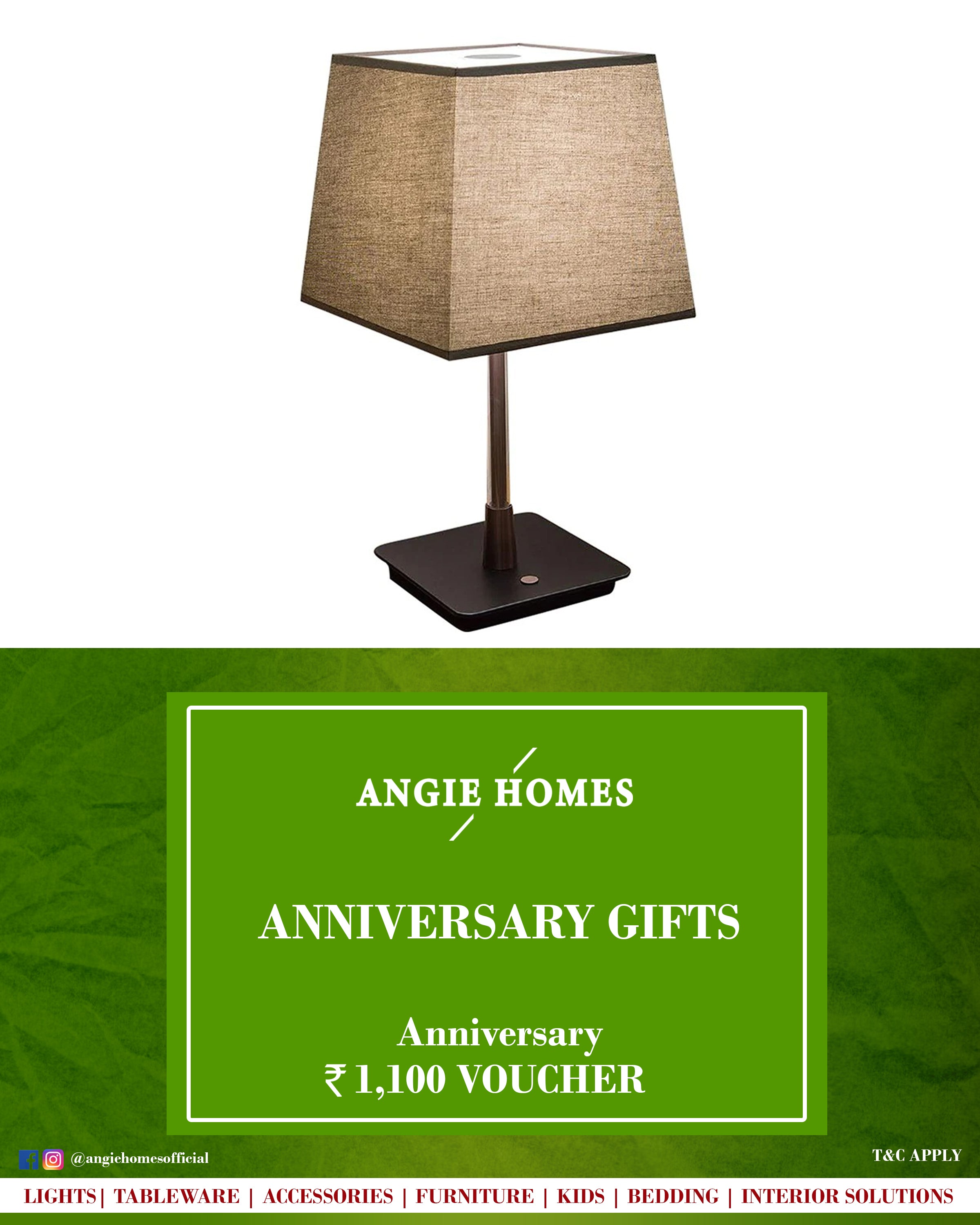 Unique Table Lamp for Anniversary Gift Card Voucher - Angie Homes E-Gift Card