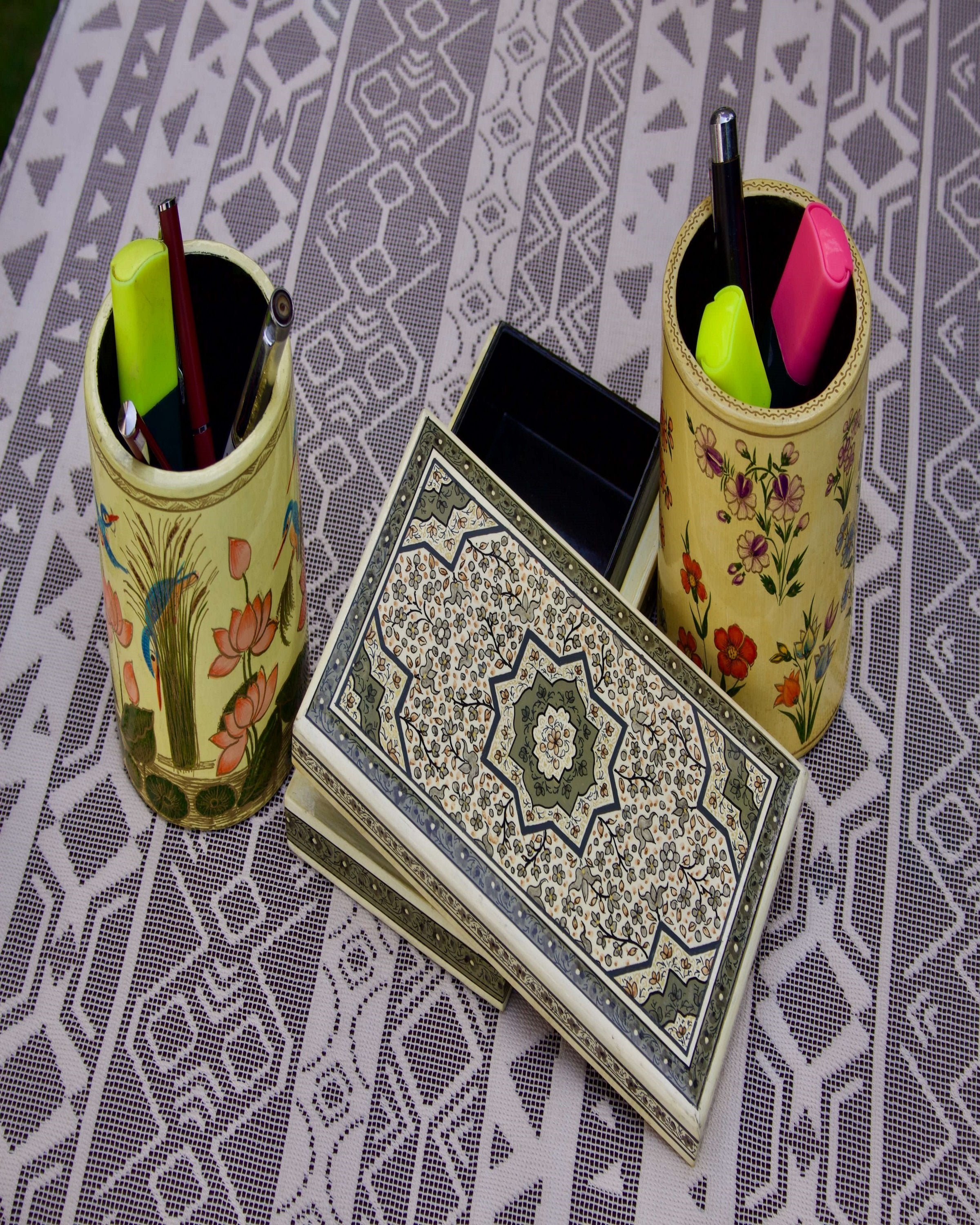 Kashmiri Traditional Handcrafted Silver Paper Mache Box