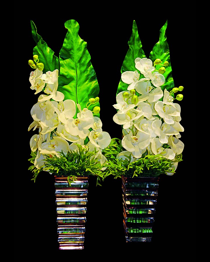 Green & White Delight Artificial Flower Set With Planter