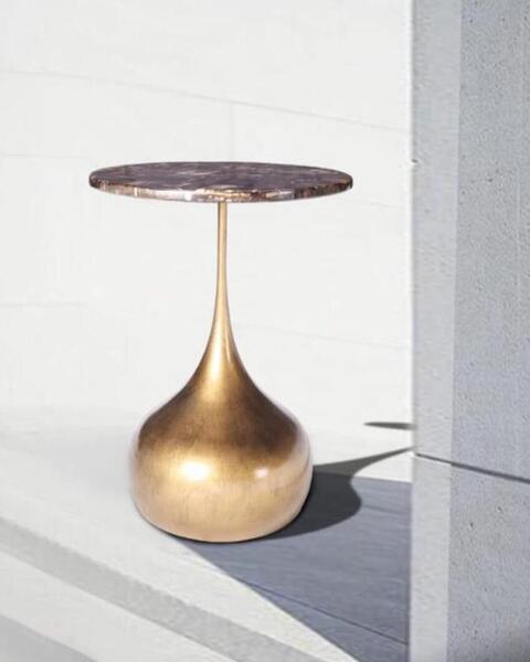 Round Gold Metal Pama Side Table | Wood and metal round end table ANGIE KRIPALANI DESIGN - ANGIE HOMES - ANGIES INDIA