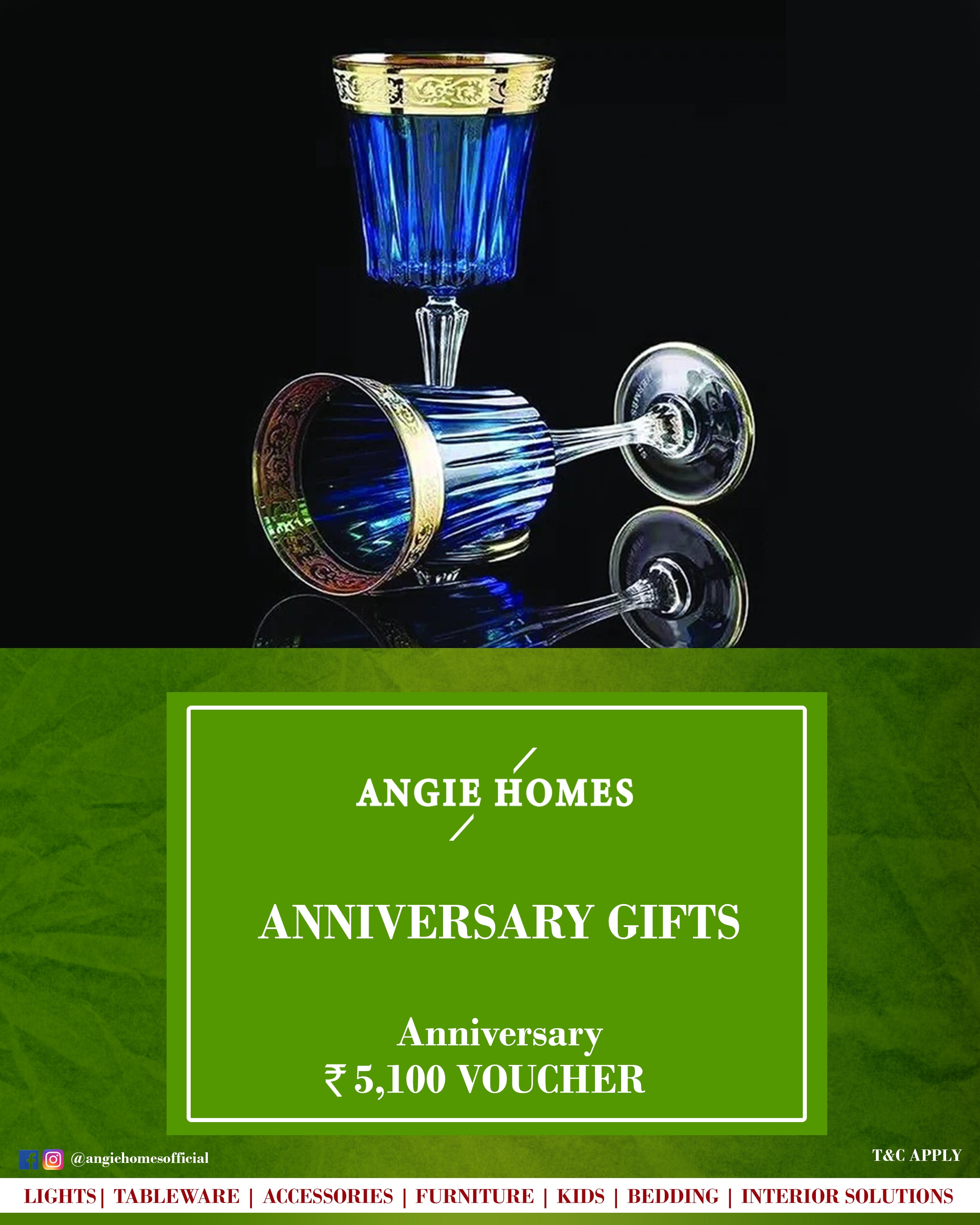 Gold Leaf Wine Glasses Set for Anniversary Gift Card Voucher - Angie Homes E-Gift Card