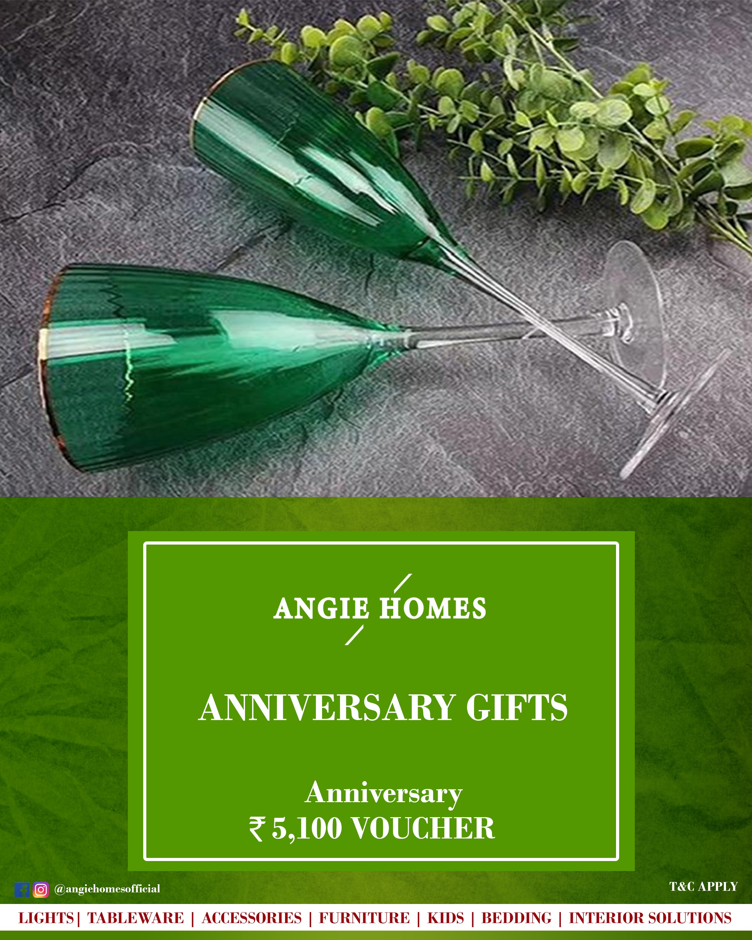 Stylish Wine Glasses Set for Anniversary Gift Card Voucher - Angie Homes E-Gift Card