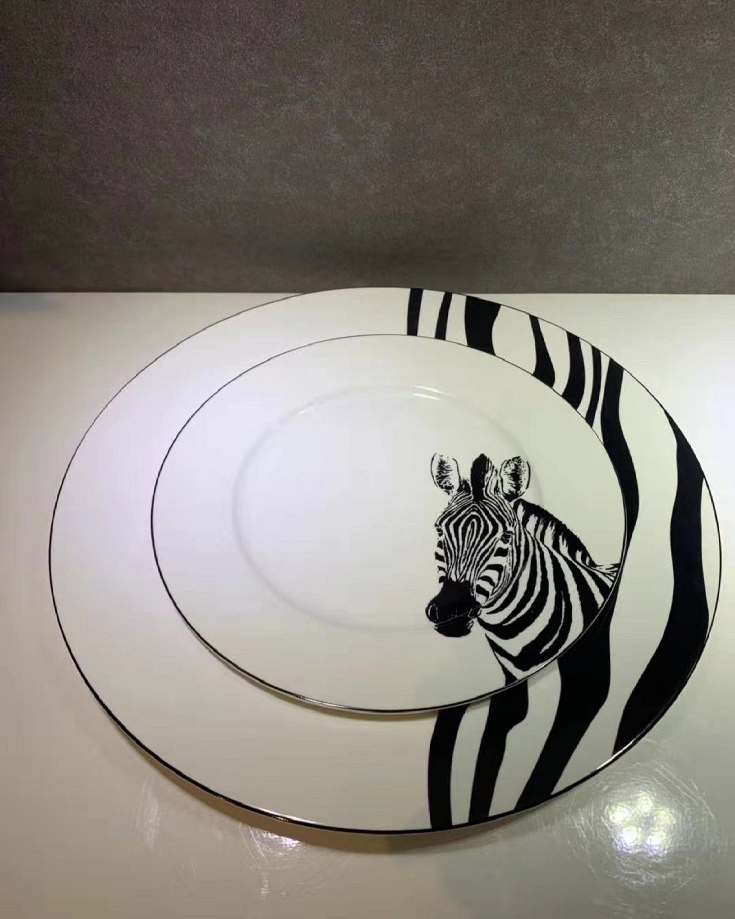 Black Dinner Plates Zebra Prnted Design