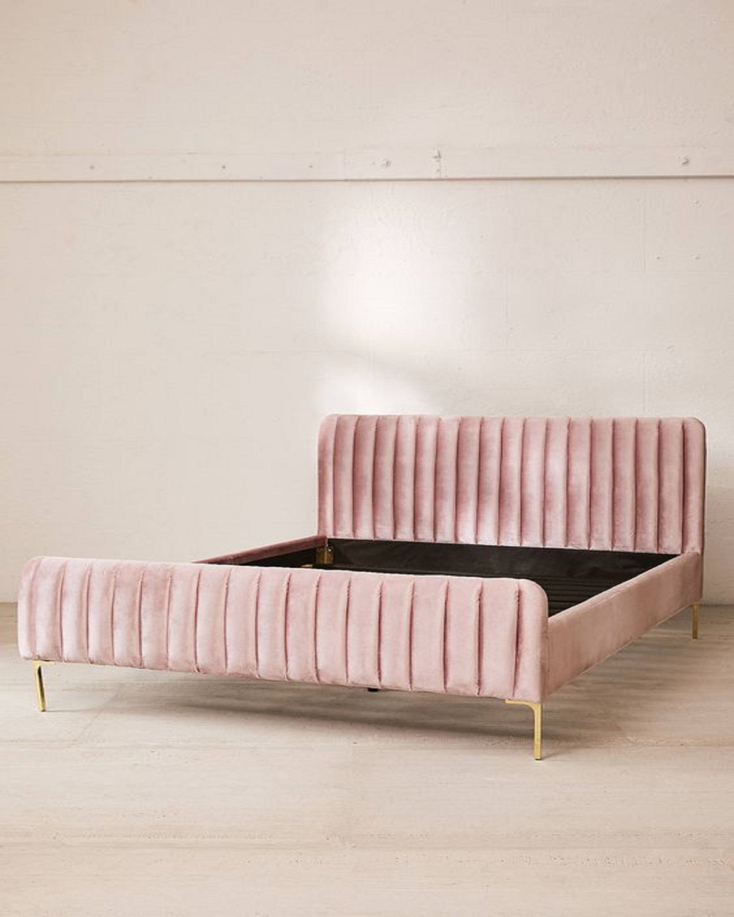 Pink Velvet Kids Double Bed