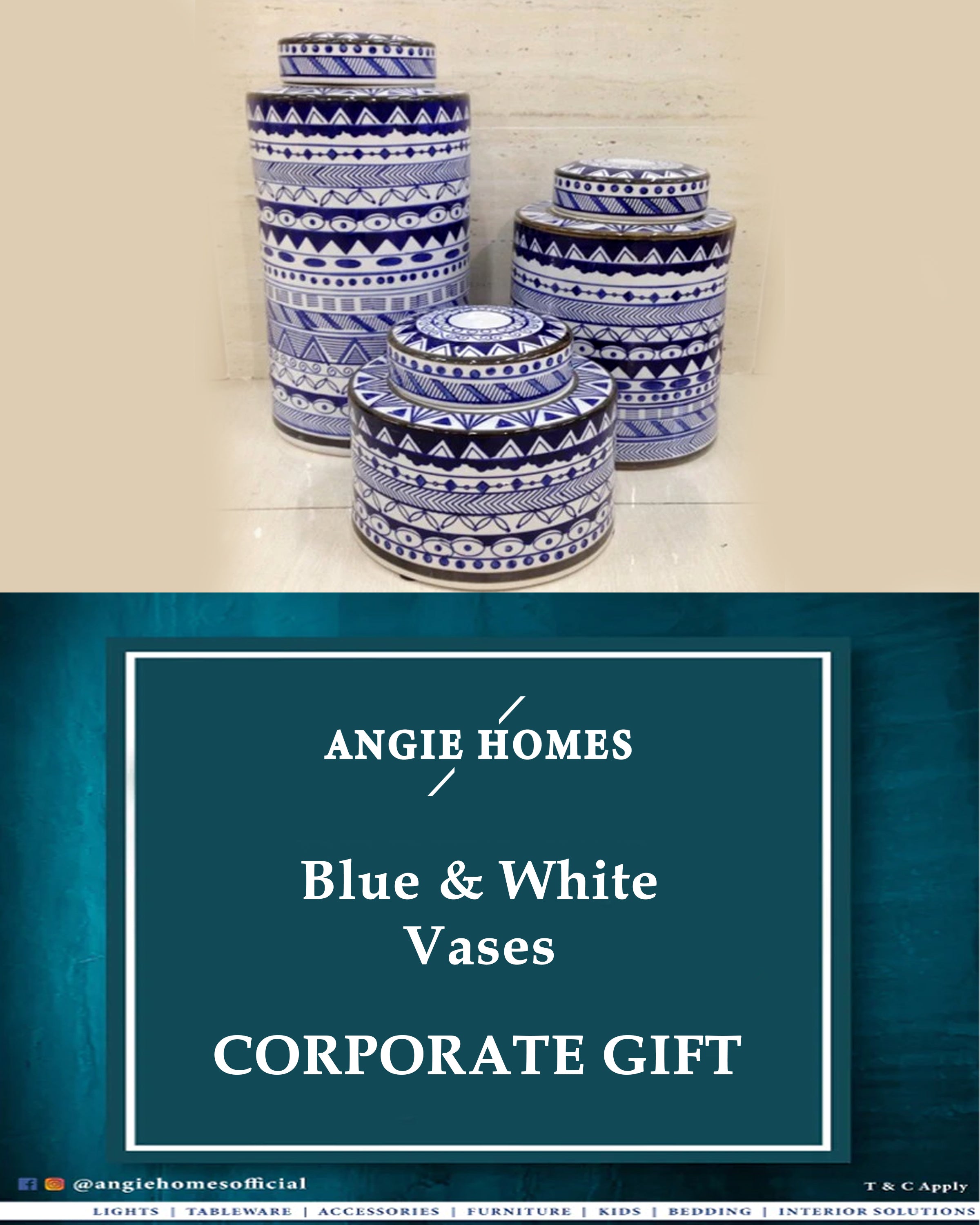 White And Blue Floral Vases for Wedding, House Warming & Corporate Gift ANGIE HOMES