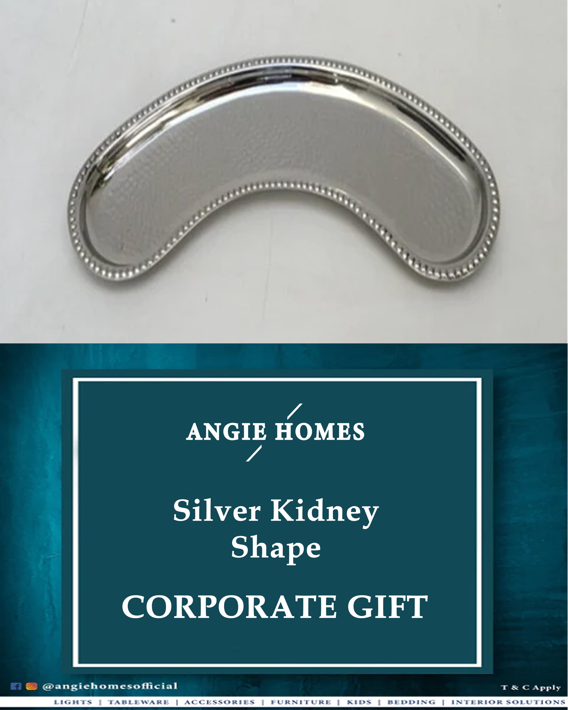Kidney Shape Silver Plate for Wedding, House Warming & Corporate Gift ANGIE HOMES