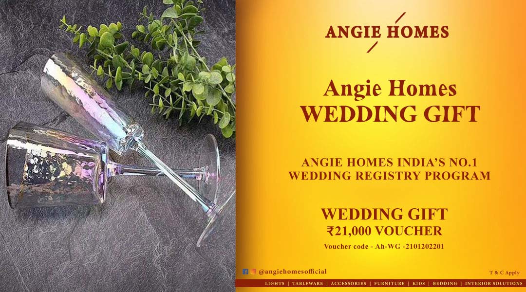 Angie Homes Offers Indian Wedding Gift Voucher for wine glass sets ANGIE HOMES