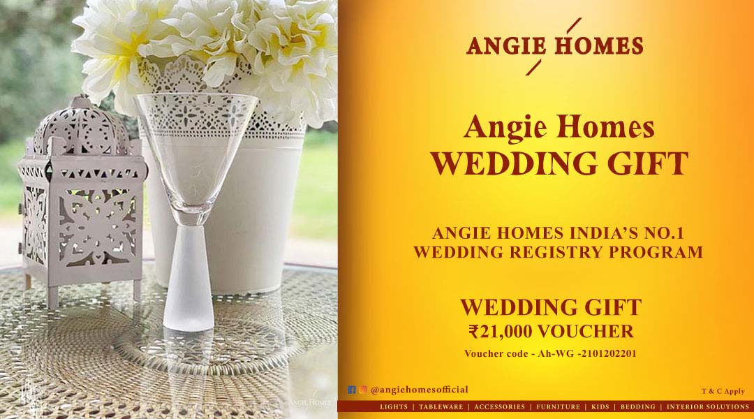 Angie Homes Offers Indian Wedding Gift Voucher for White Glass Set ANGIE HOMES