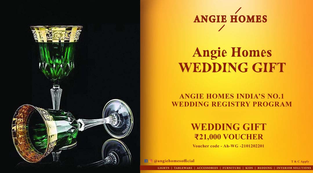 Angie Homes Offers Indian Wedding Gift Voucher for Green Glass ANGIE HOMES