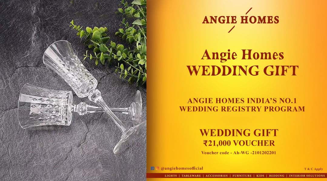 Angie Homes Offers Indian Wedding Gift Voucher for White Glasses ANGIE HOMES