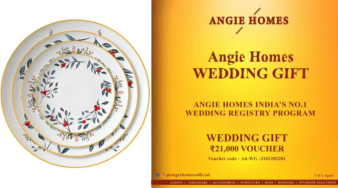 Angie Homes Offers Indian Wedding Gift Voucher for White Plates ANGIE HOMES